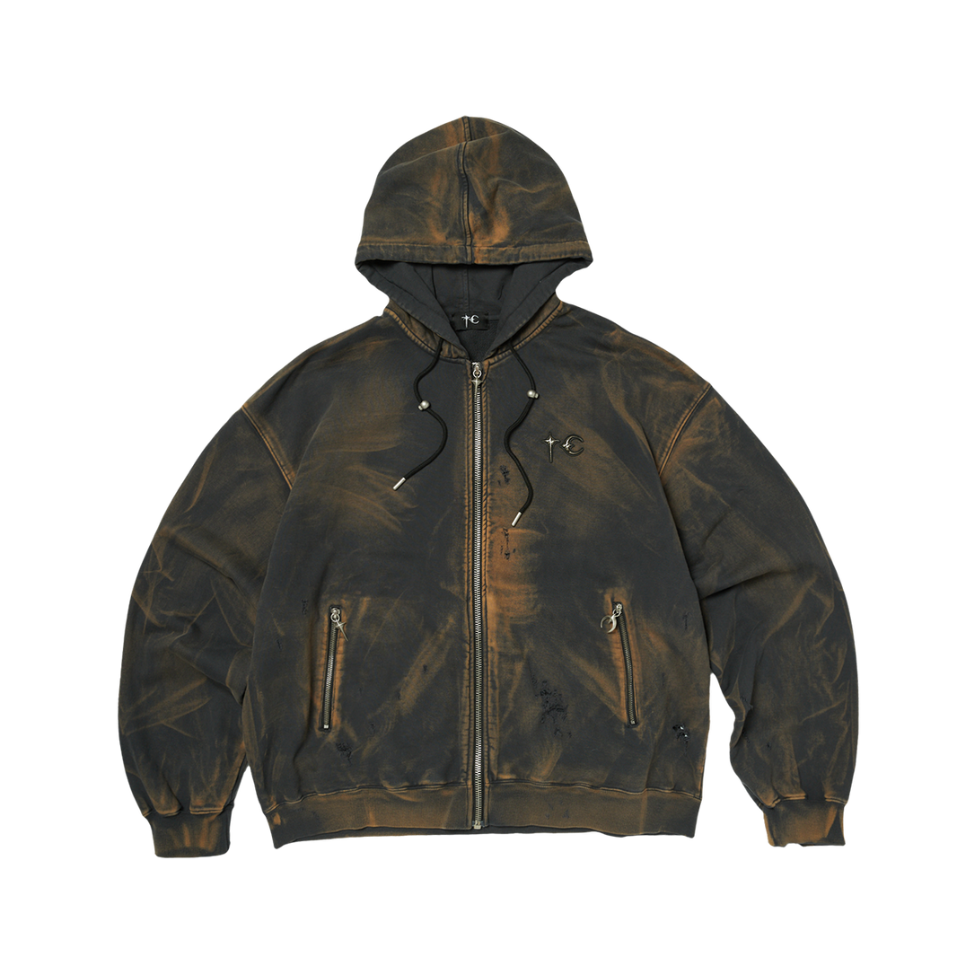 TC TWO TONE WASHED ZIP-UP HOODIE