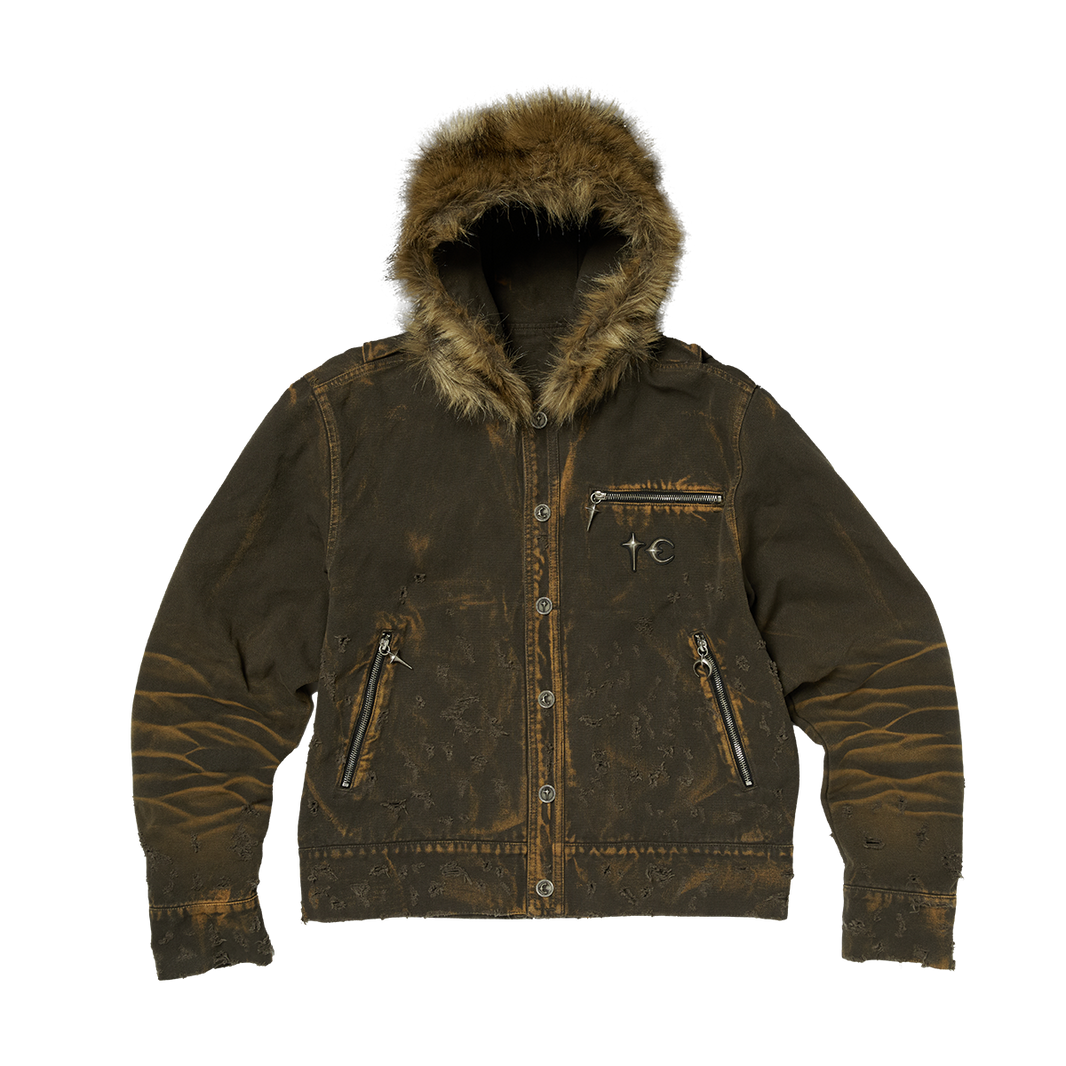 TC TWO TONE WASHED FUR HOODED JACKET