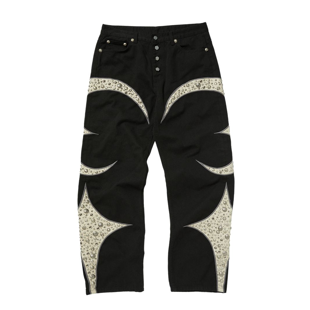 IRON STEEL FOCUS LEATHER DENIM PANTS