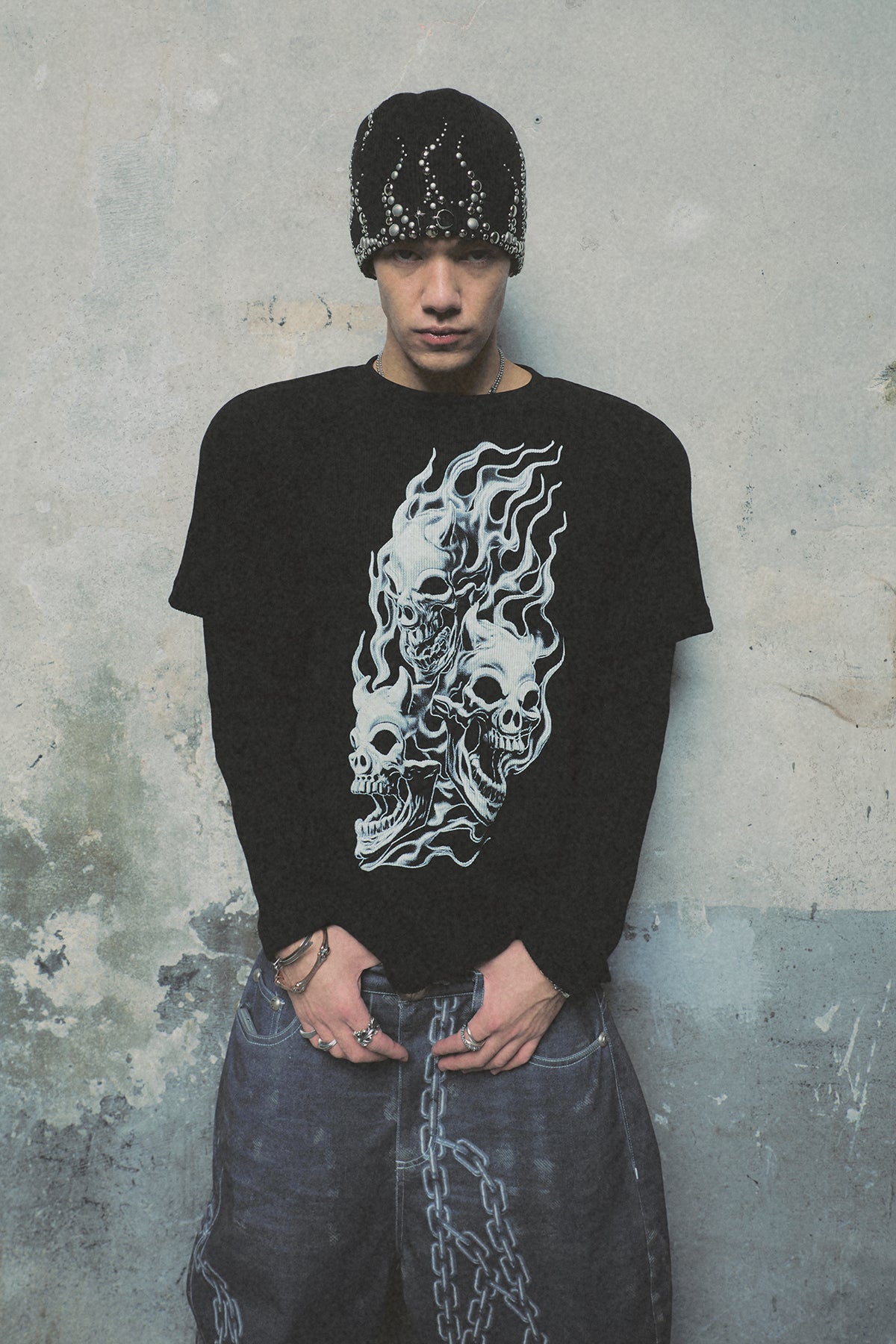 BULK SHOULDER THREE RIDING SKULL LAYERED T-SHIRT