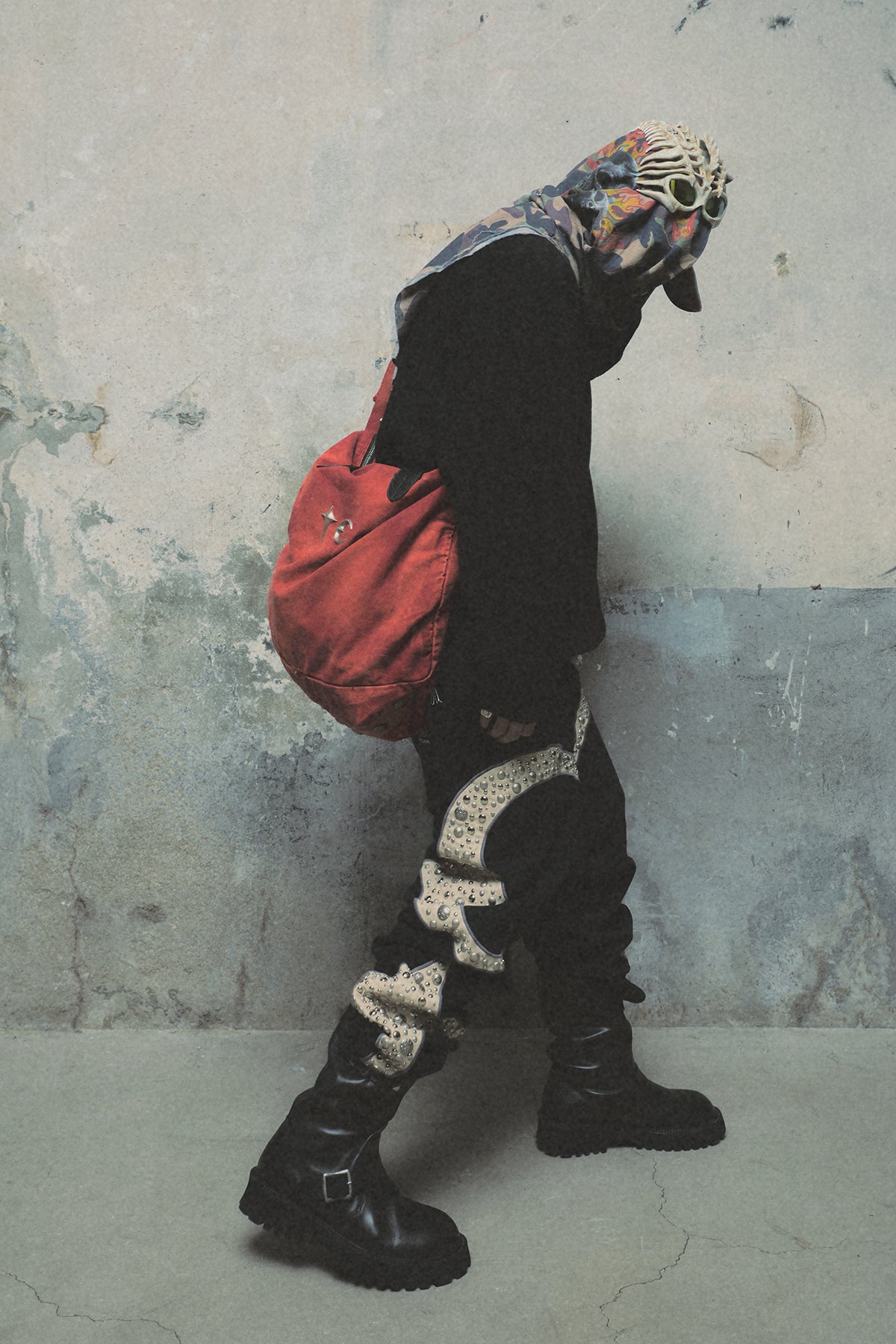 IRON STEEL FOCUS LEATHER DENIM PANTS