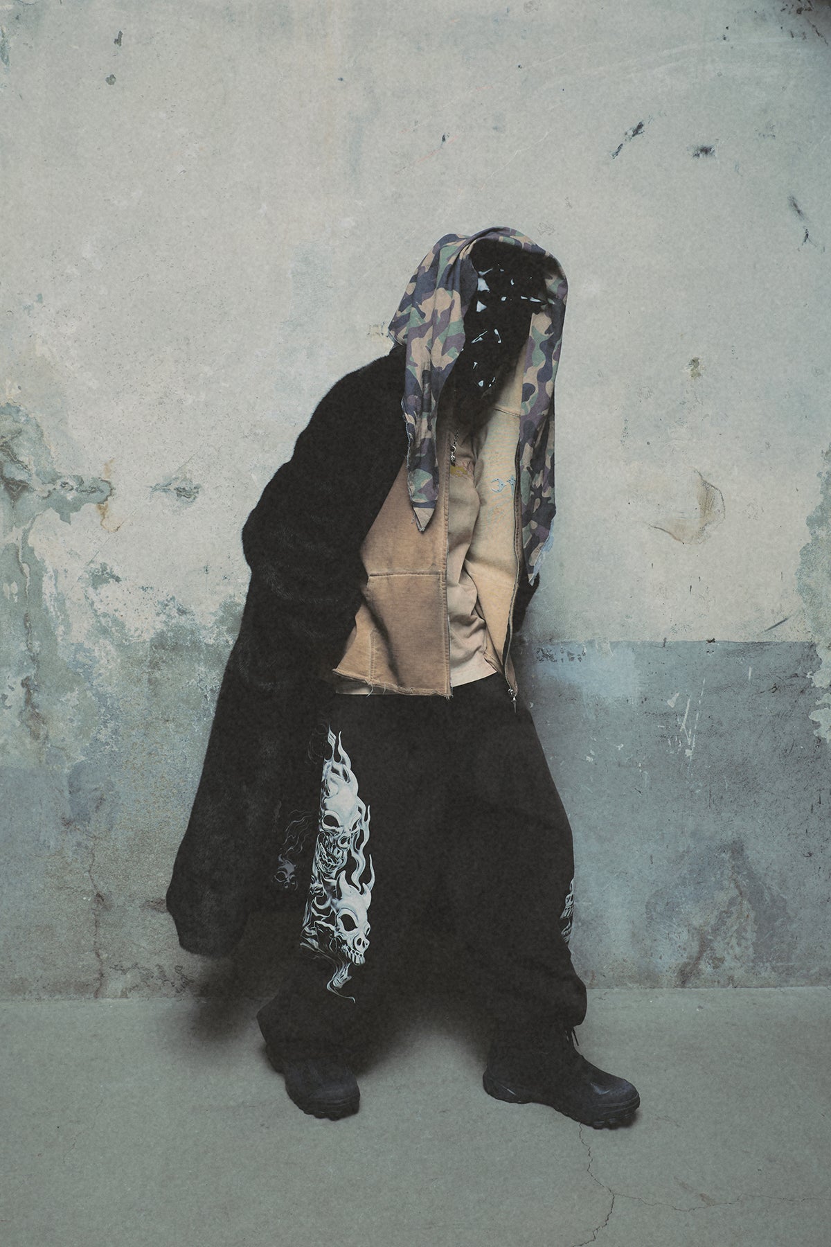 THREE RIDING SKULL FUR COAT