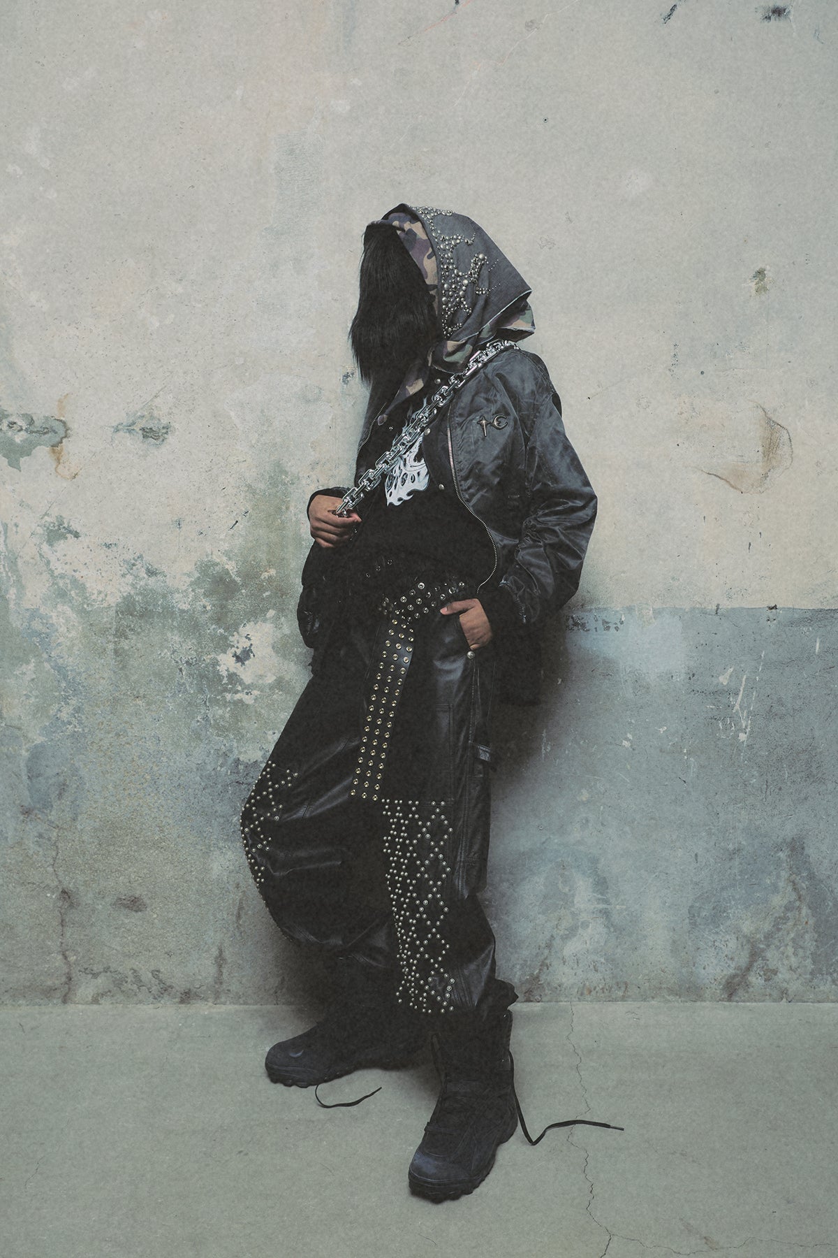 TC LEATHER STUDED WORK PANTS