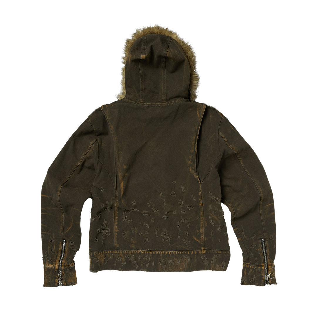 TC TWO TONE WASHED FUR HOODED JACKET