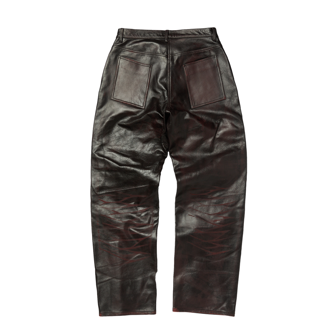 RED WASHED BIO SOLDIER LEATHER PANTS