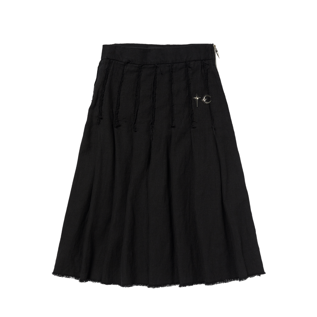 TC LINEN CUTOUT PLEATED SKIRT