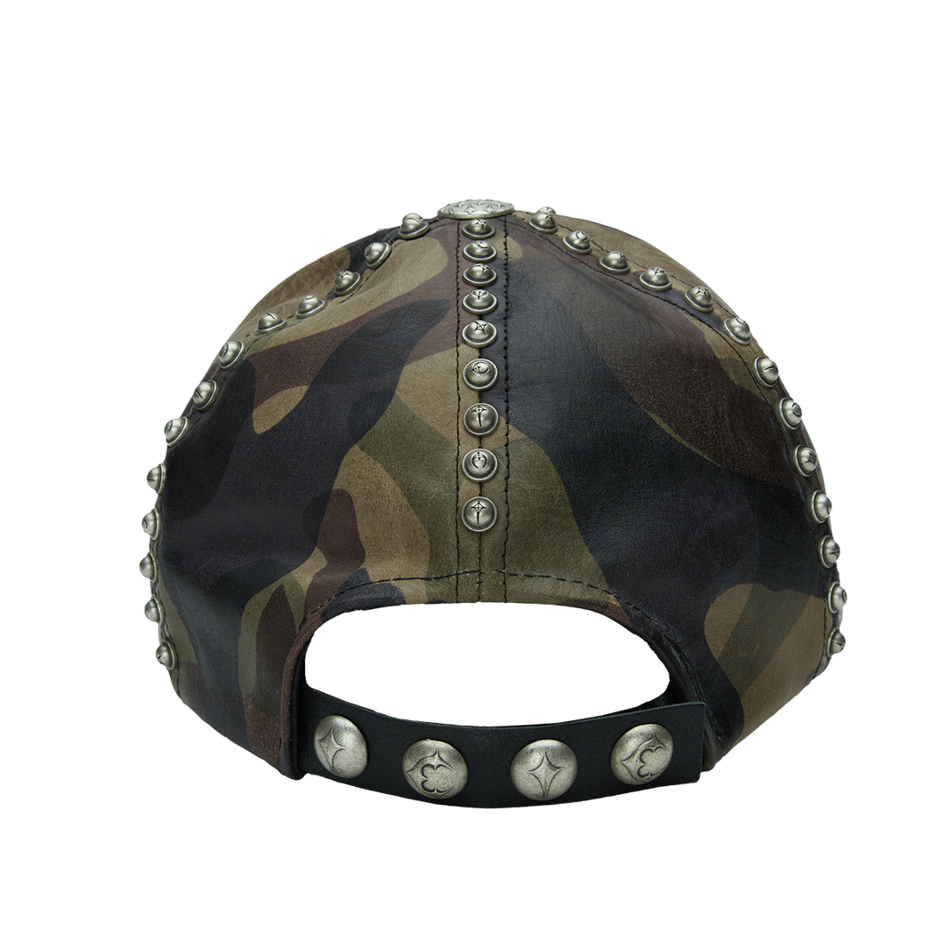 Studded Camo Leather Cap