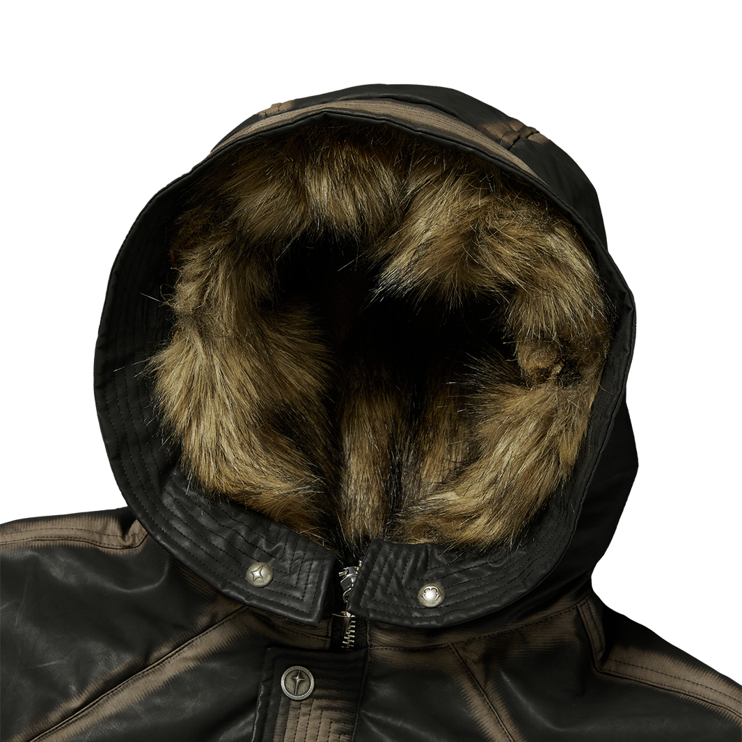 THREE RIDING SKULL FUR HOODED JACKET