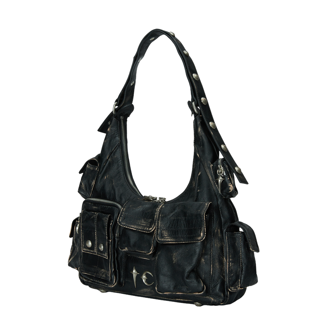 Washed Leather Multi Pocket Bag