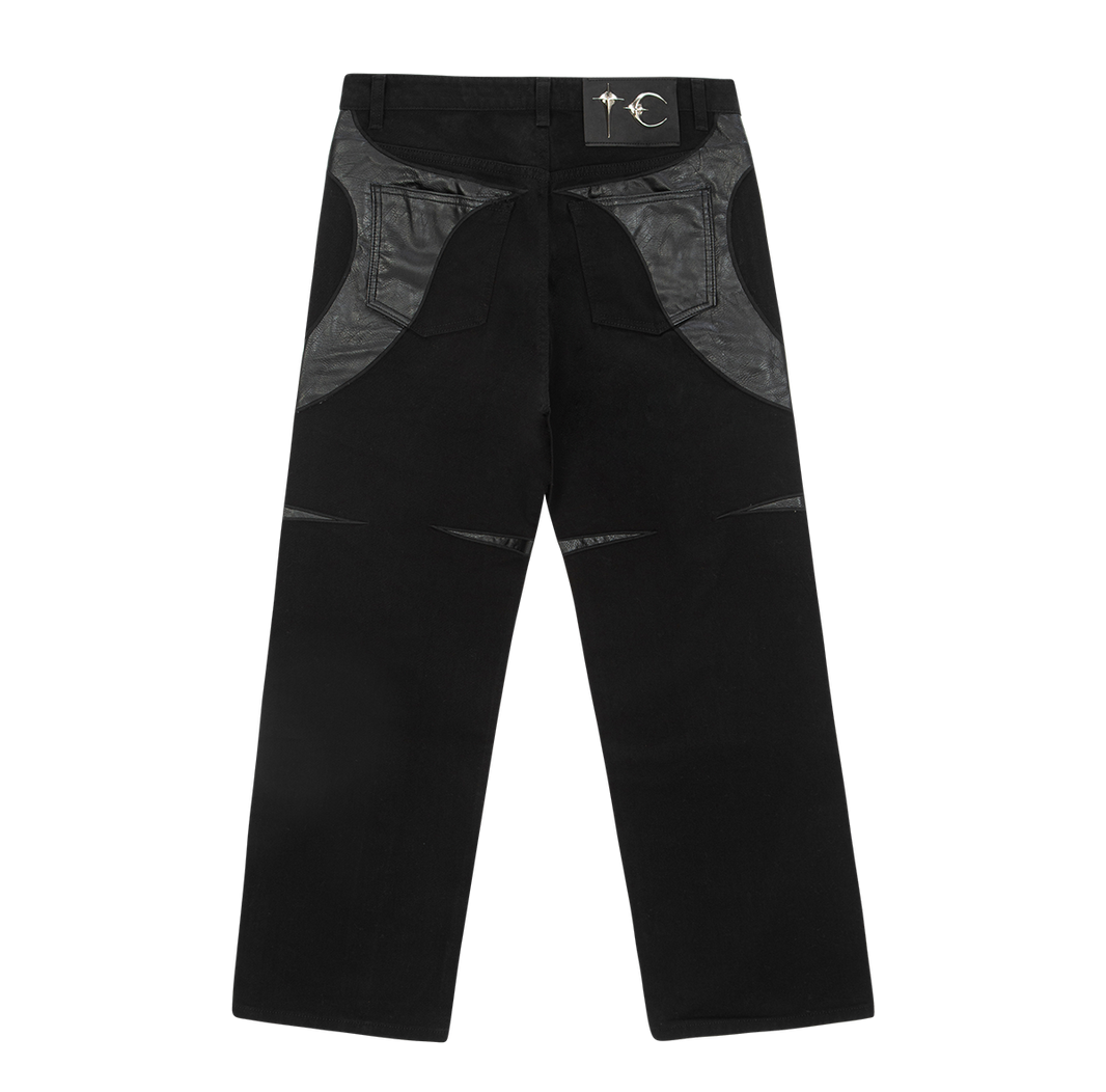 TC Leather Black Denim Pants 2