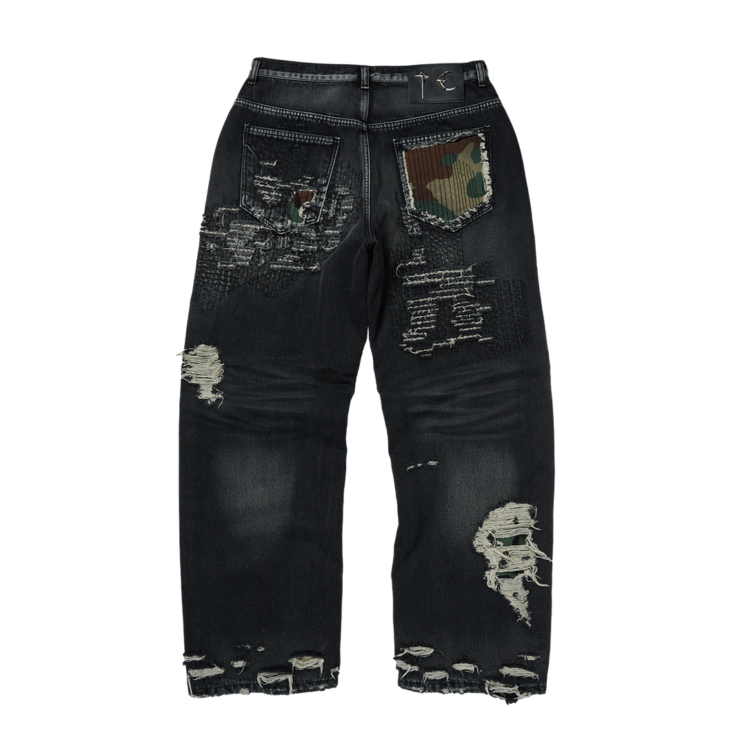 Vintage-Stitched Camo Denim Pants